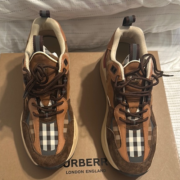 Burberry Tan and Brown Check Sneakers - Picture 4 of 4